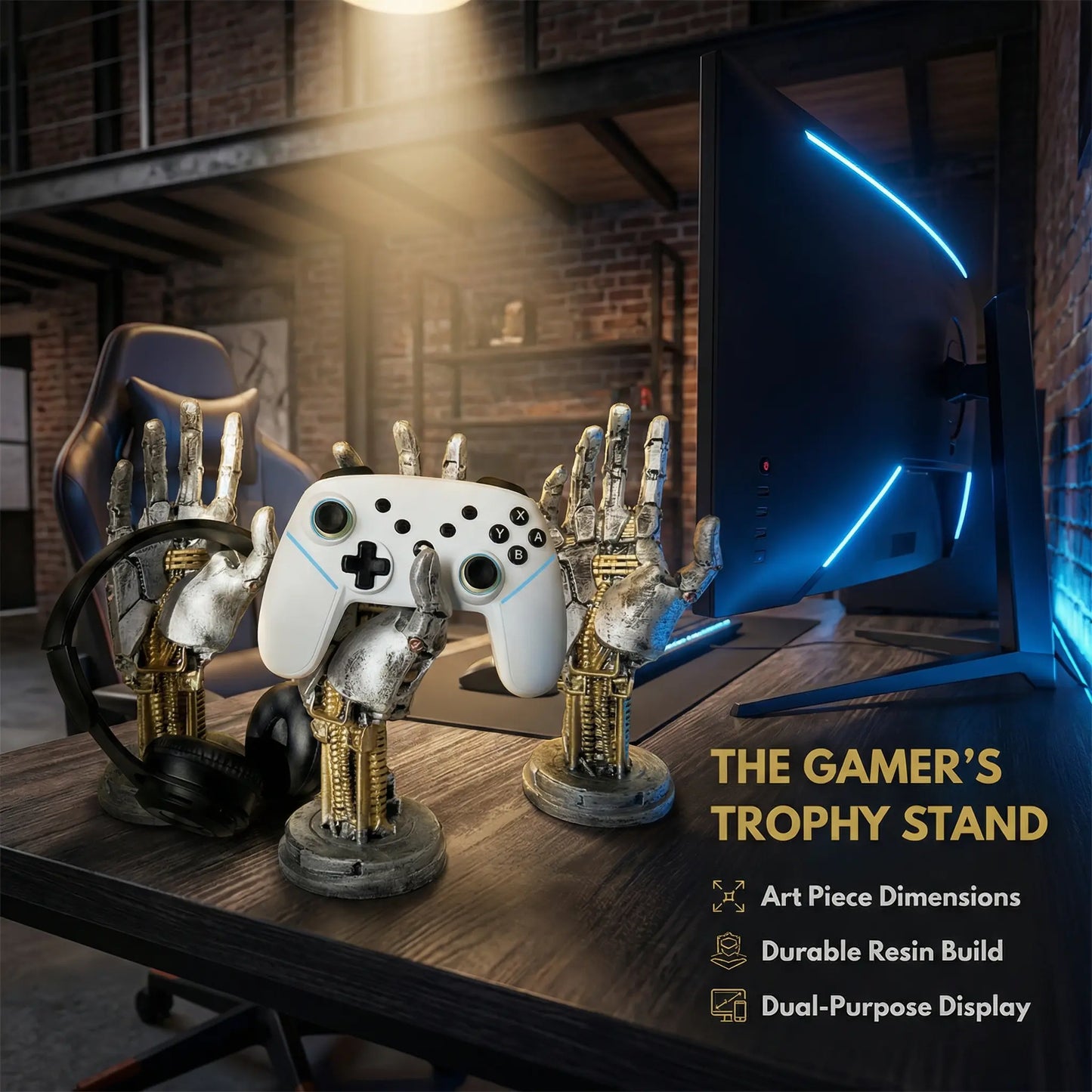 Cyberpunk Asura Mechanical Hand Figurine - Stylish Game Controller Stand & Key Holder Gift for Him