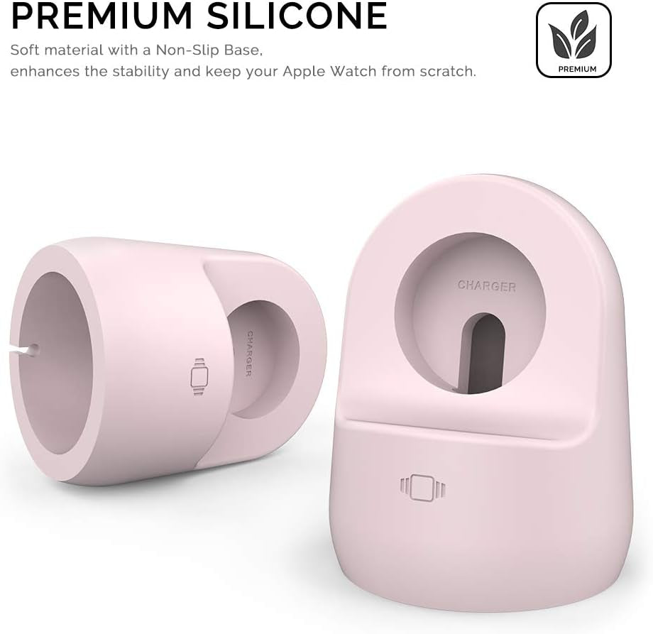 Stylish Pink Silicone Charging Dock Holder for Apple Watch Ultra 2, SE2, Series 1-7 (All Sizes)