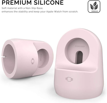 Stylish Pink Silicone Charging Dock Holder for Apple Watch Ultra 2, SE2, Series 1-7 (All Sizes)