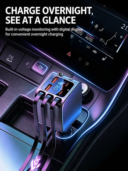 Ultimate 7-In-1 Car Cup Holder Charger: Fast Charging, Rotating Design, Star Projector & USB-C Compatibility for iPhone & Samsung Galaxy