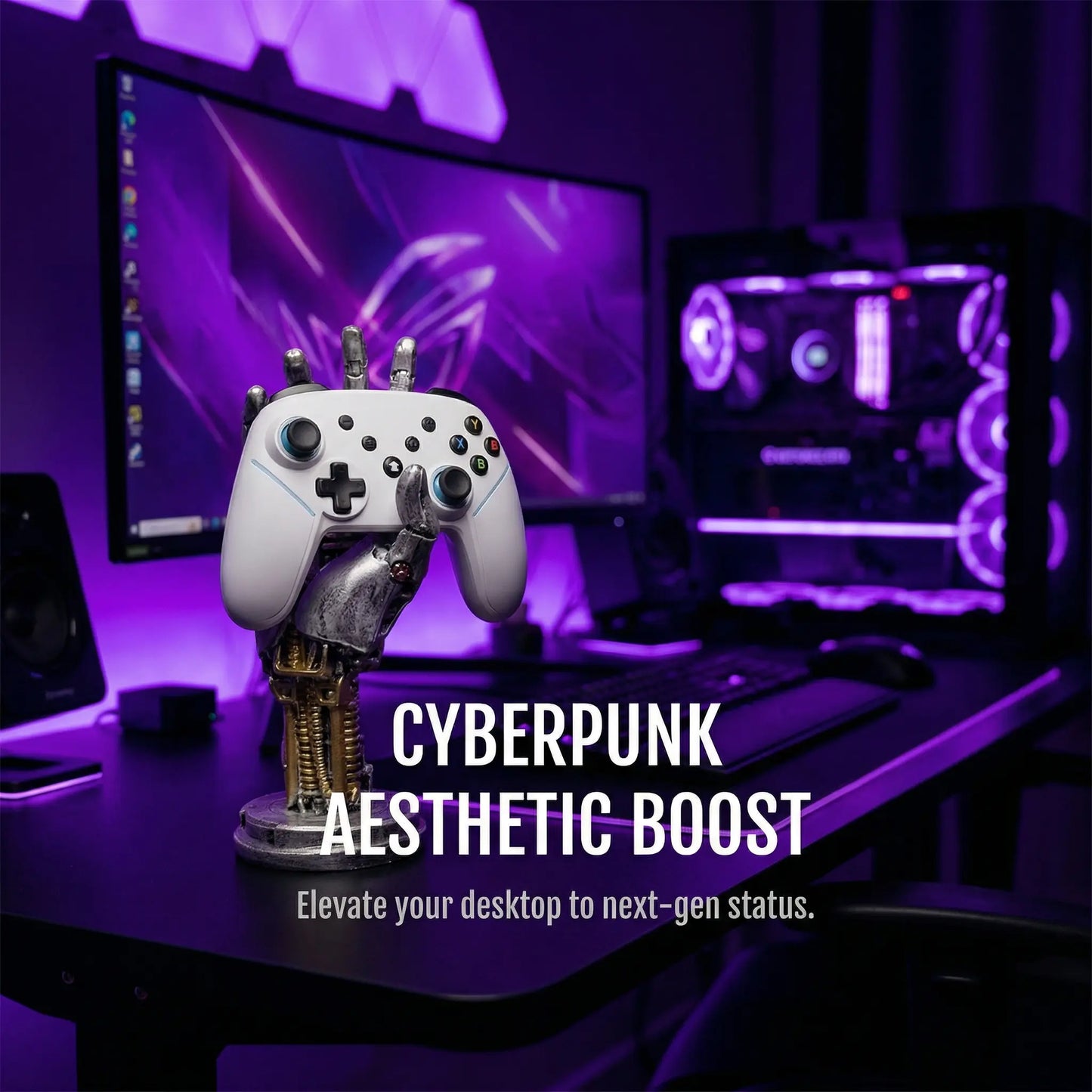 Cyberpunk Asura Mechanical Hand Figurine - Stylish Game Controller Stand & Key Holder Gift for Him