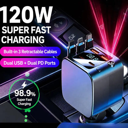 Ultimate 7-In-1 Car Cup Holder Charger: Fast Charging, Rotating Design, Star Projector & USB-C Compatibility for iPhone & Samsung Galaxy