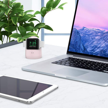Stylish Pink Silicone Charging Dock Holder for Apple Watch Ultra 2, SE2, Series 1-7 (All Sizes)