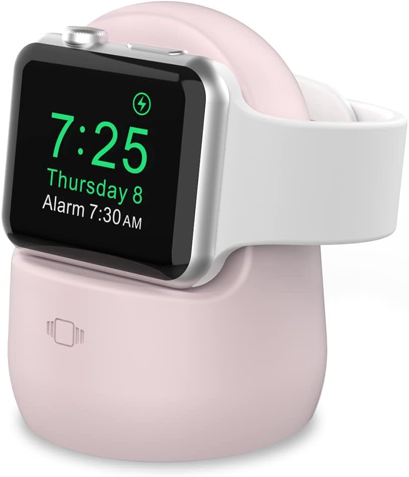 Stylish Pink Silicone Charging Dock Holder for Apple Watch Ultra 2, SE2, Series 1-7 (All Sizes)