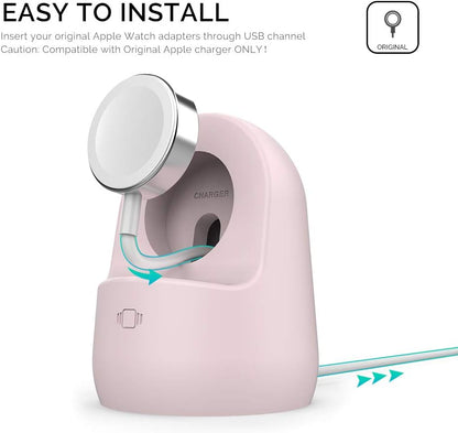 Stylish Pink Silicone Charging Dock Holder for Apple Watch Ultra 2, SE2, Series 1-7 (All Sizes)